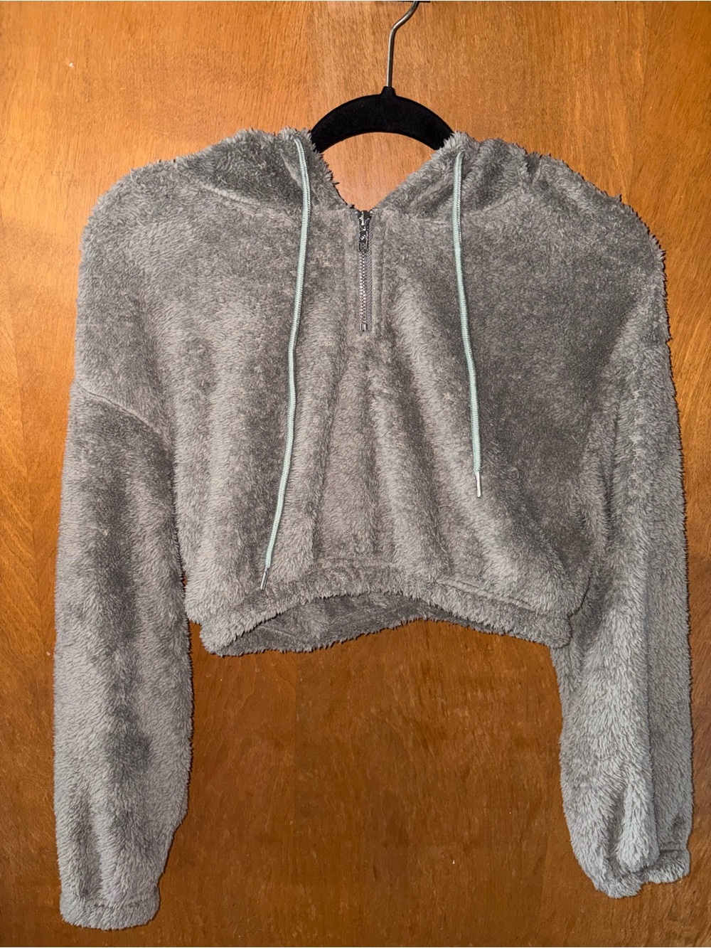 Cozy Grey Fuzzy Cropped Hoodie
